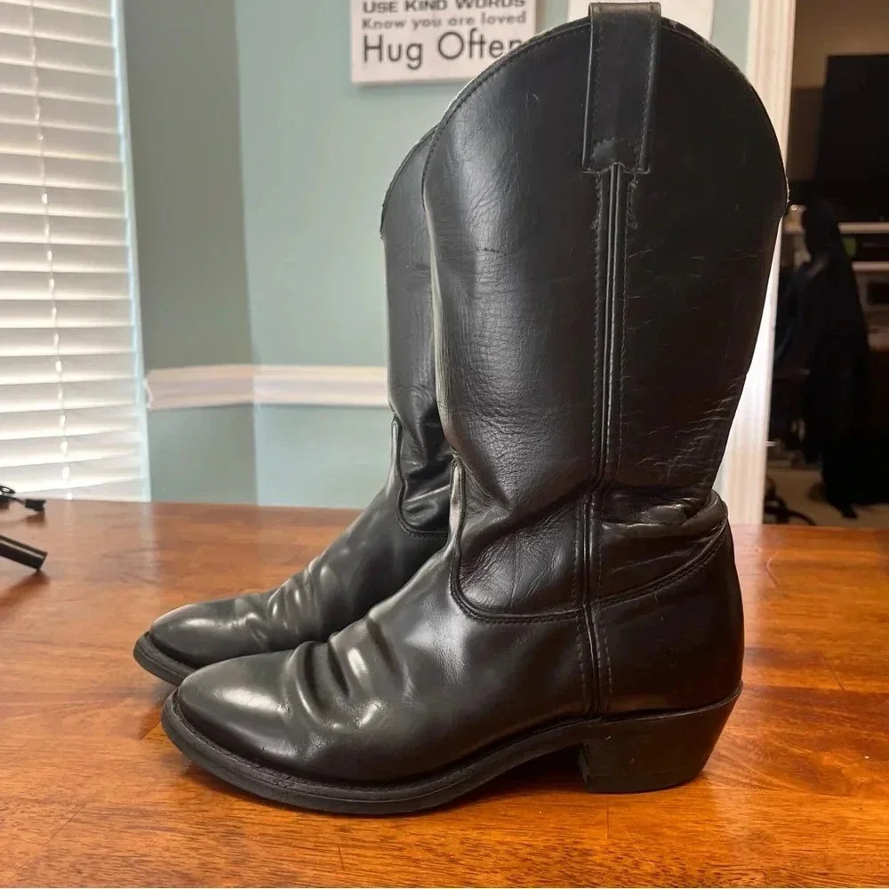 Justin Tobias 12" Western Black Leather boots size 8.5 E wide